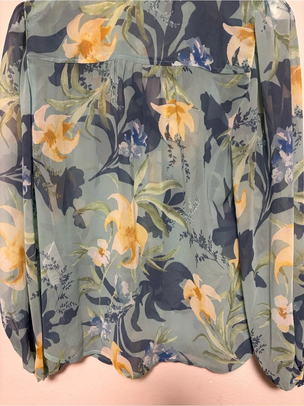CHICO’S Floral Sheer Long Sleeve Blouse Blue Green Women’s US 4